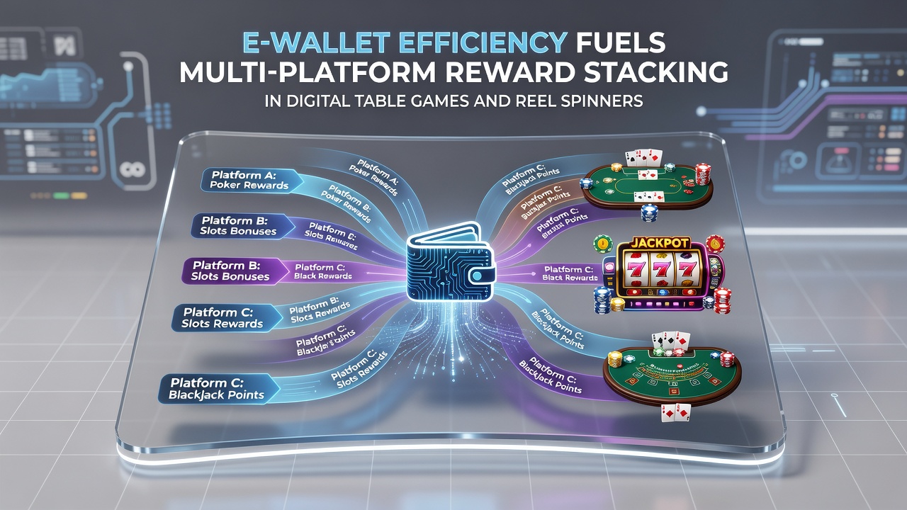 Player dashboard displaying stacked rewards from slots and table games funded through e-wallet