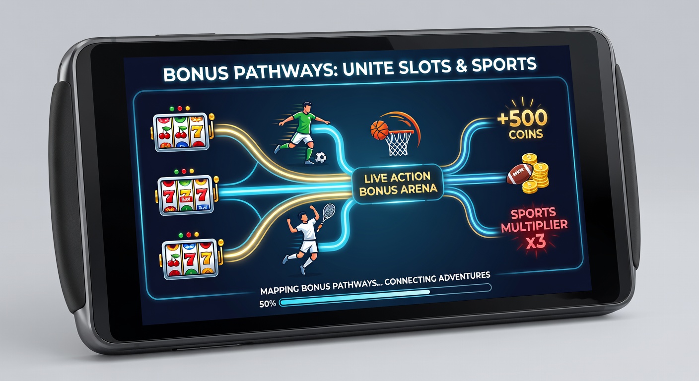 Illustration of reward flow between slots and sports on a tablet device