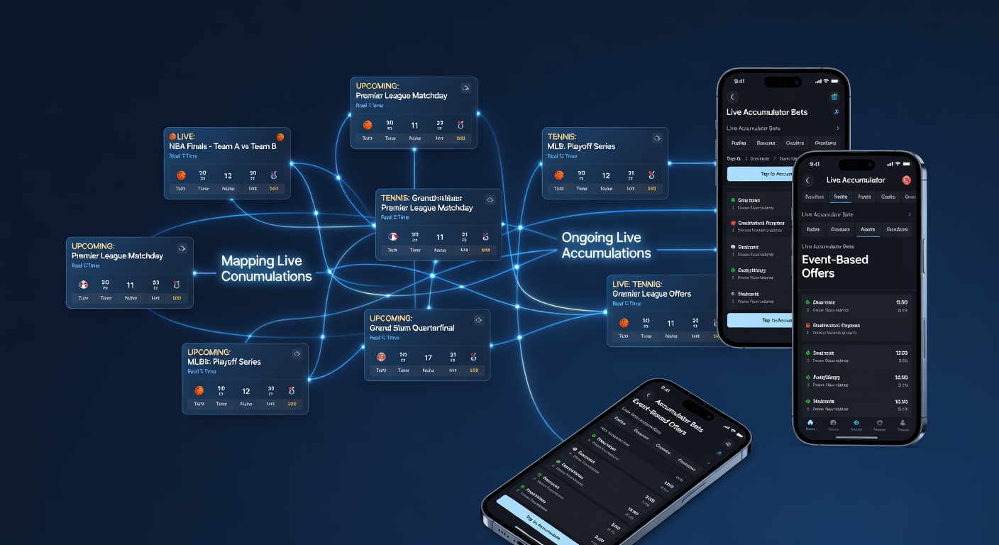 Close-up of mobile app dashboard linking sports offers to accumulating live game metrics
