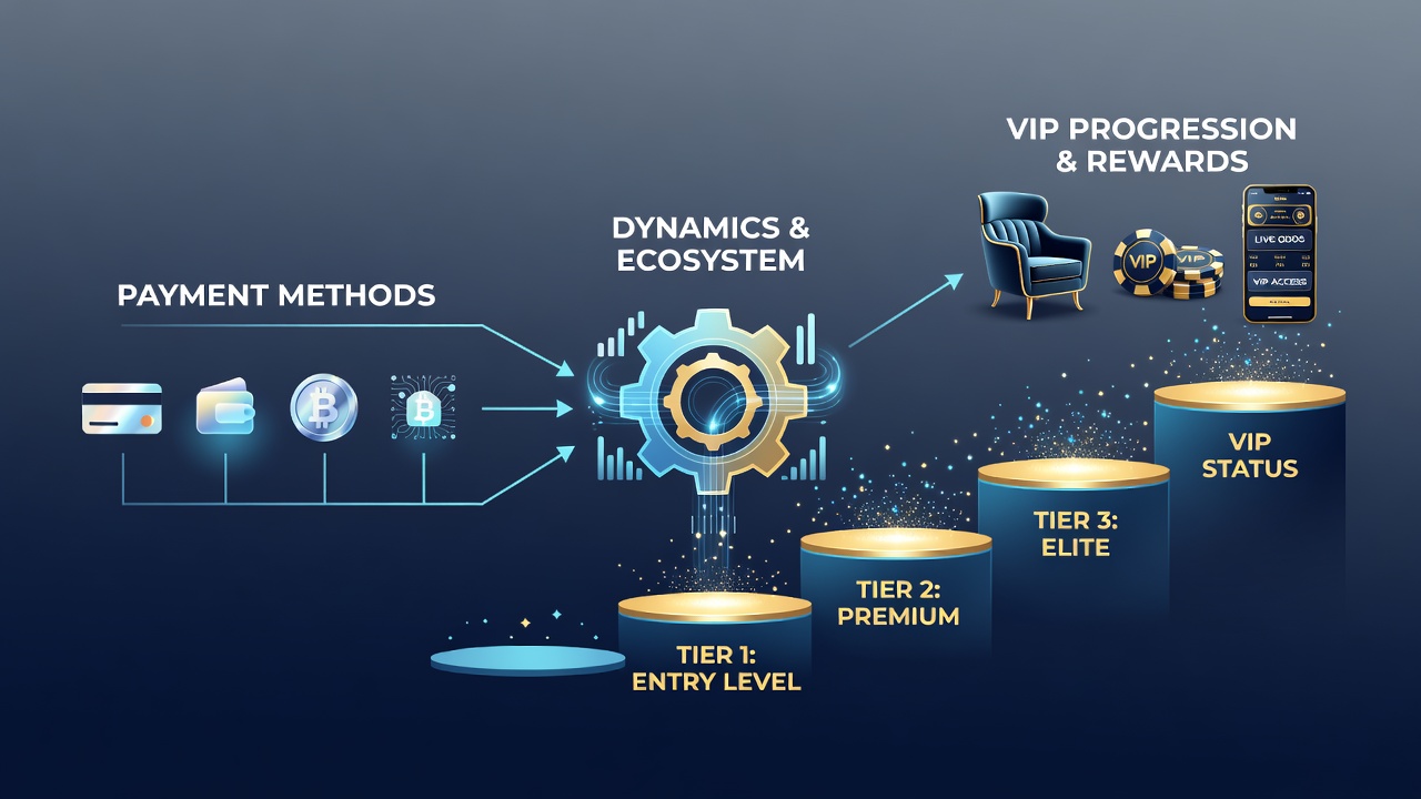 Analytics dashboard displaying VIP tier progression linked to various payment methods in mobile betting apps