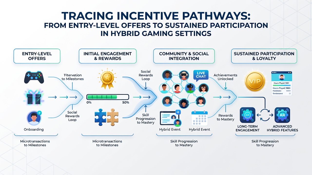 Diagram depicting sustained participation metrics across hybrid gaming settings